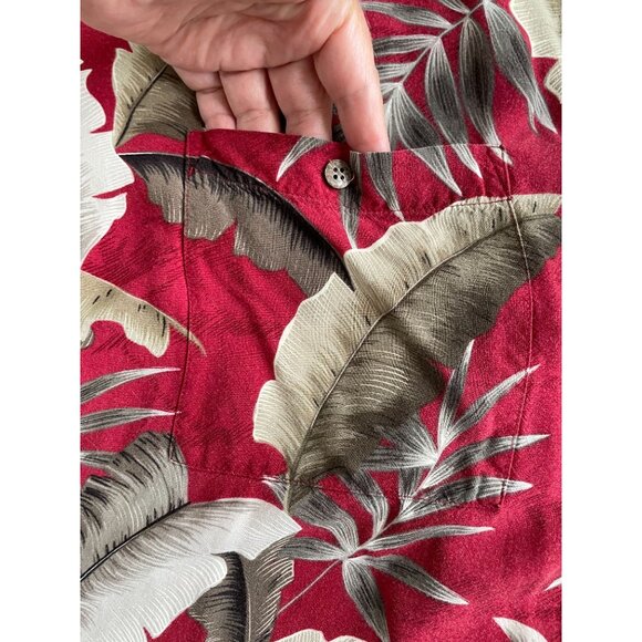 Island Shores Tropical Leaf Print Red Hawaiian Bahama Button Pocket Shirt XL - Picture 7 of 8